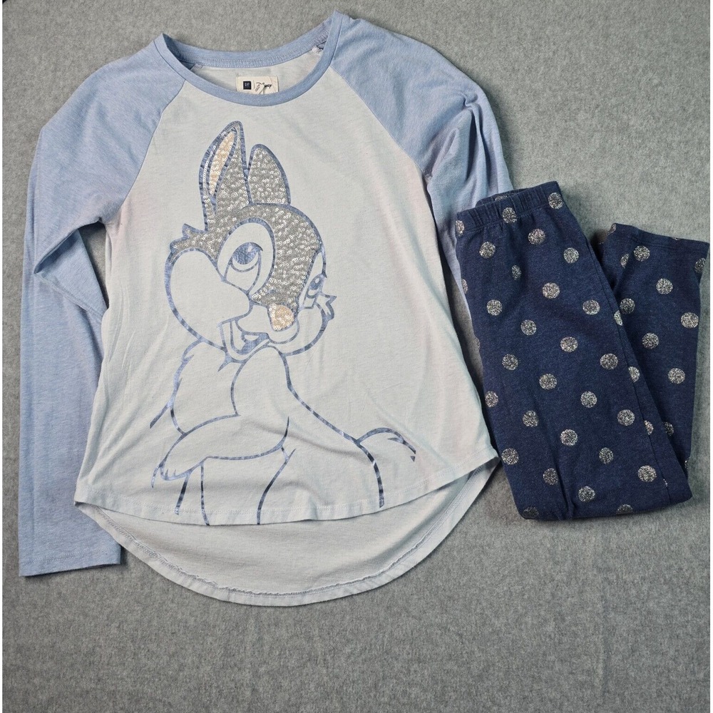 Gap Kids Disney Thumper Pajama Set XL 12 Blue Gray Sequin Glitter Bambi Coquette - Picture 2 of 14